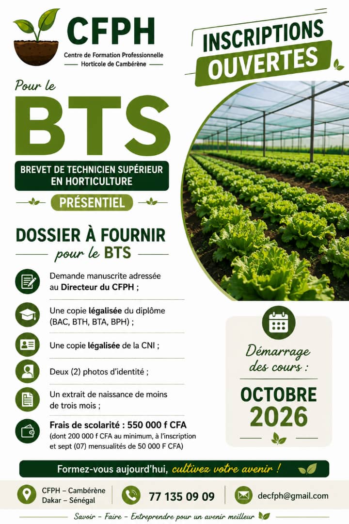 Affiche officielle — inscriptions BTS, démarrage octobre 2026
