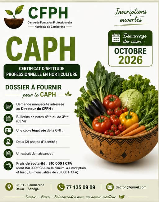 Affiche officielle — inscriptions CAPH, démarrage octobre 2026